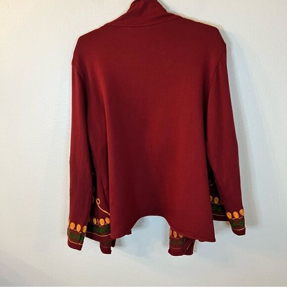 Luv 2 Luv Cardigan Women’s Size XL Red With Green Yellow Embroidery Open Front - Picture 9 of 9